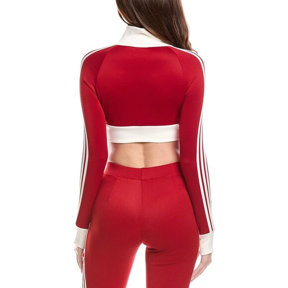 Marion Womens  4 Stripes Two-Way Zipper Cropped Track Jacket, Red - Picture 2 of 3